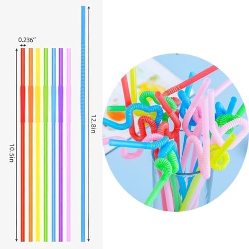 100 Pitillos de Plástico Flexibles de 32.5 cm Colores Vivos miniatura 4