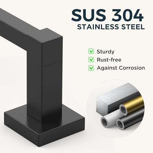 FORIOUS Toilet Paper Holder Wall Mount and Hand Towel Ring Set, SUS 304 Stainless Steel Double Post Pivoting Tissue Roll Holder, Modern Bathroom Hardware Accessories Set, Matte Black - Image 6