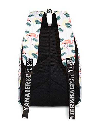 Meisjes schoolrugzak modieuze vrijetijdsrugzak voor vrouwen tieners jongens waterdichte tas schooltas dagrugzak met laptopvak, Witte flamingo., Large, Kinderrugzak - Image 4