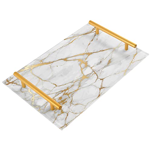 Marble with Golden Vanity Tray for Bathroom Counter Rectangle Decorative Kitchen Trays Acrylic Jewelry Perfume Makeup Organizer Tray Holder