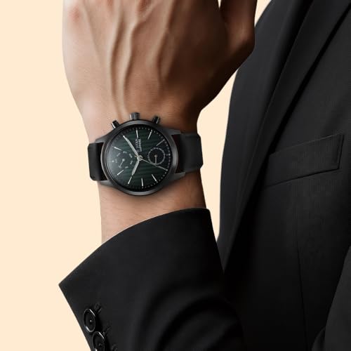 Image of Titan Sapphire Quartz Multifunction Green Dial Black Leather Strap Watch for Men - NT1874NL01