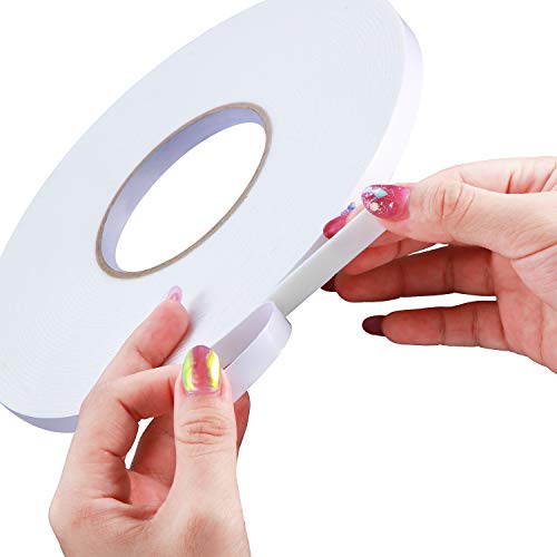 Image of Tatuo 2 Rolls Double Sided Foam Tape 3 /8 Inch by 50 Feet White PE Foam Tape Sponge Soft Mounting Adhesive for DIY Craft Picture Poster Hanging