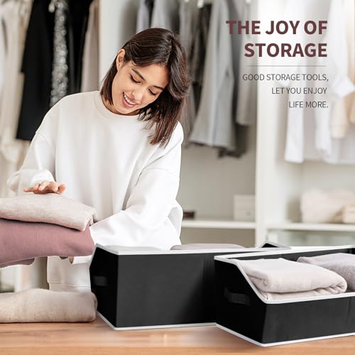 Image of Homsorout Storage Bins for Shelves - Large Trapezoid Closet Shelf Organizer, Fabric Organization Bins with Handles, Storage Baskets for Clothes, Towel, Blanket, 6 Pack, Black