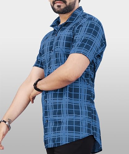 Image of LookMark Men's Trendy Lycra Blend Spread Collar Half Sleeve Printed Shirts - Elevate Your Style with Comfort and Versatility (Pack of 2)