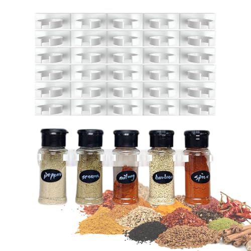 TREVINCA Pack [6 unidades] de Especieros Organizadores Adhesivos - 30 Soportes para Especias y Condimentos de Pared - Spice Rack para Armarios - Estantería Colgante para Cocinar y Ordenar