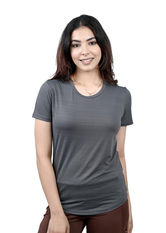 Image of Mlada Luxury Athleisure T Shirt Polyester Stretch Knit T-Shirt Full Length Moisture Wicking, Breathability, Compression for Gym, Workout and On-The-Move for Women