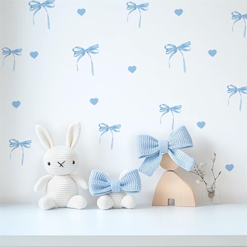 6 láminas adhesivas de pared azul con moño miniatura 1