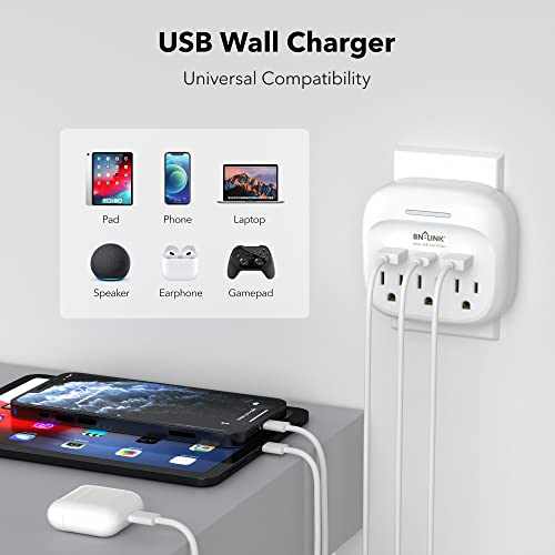 Image of BN-LINK Multi Plug Outlet Extender 2 Pack, 3 Wall Outlets Outlet Splitter with 3 USB Ports(1 USB C), Charging Adapter for Dorm, School, Travel, Office, Home