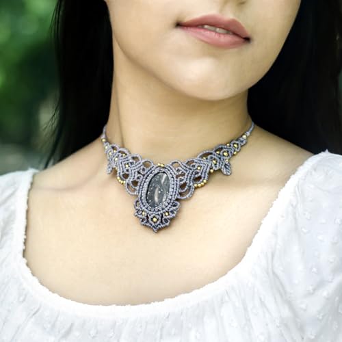 AYANA Black Onyx Macrame Necklace | Handmade, Ethically Sourced Gemstone Jewelry | Boho Statement Piece for Protection & Strength3