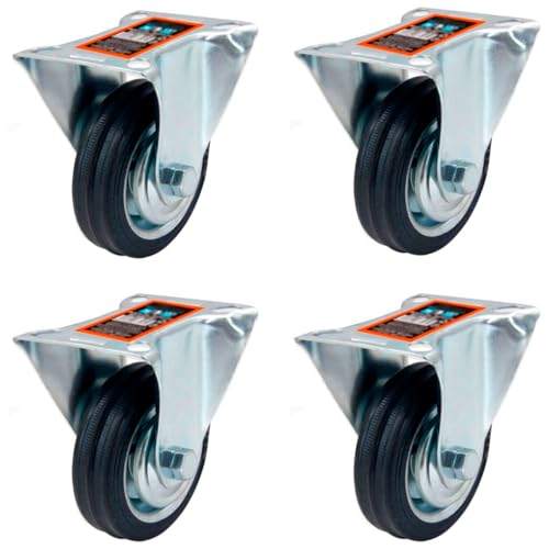 ACAN Tradineur - Pack de 4 ruedas fijas para muebles, 3 Pulgadas, hierro y goma, incluyen placa de montaje, rueda de transporte para carritos, mesas, industrial, peso máx. 50 kg, Ø 70 mm