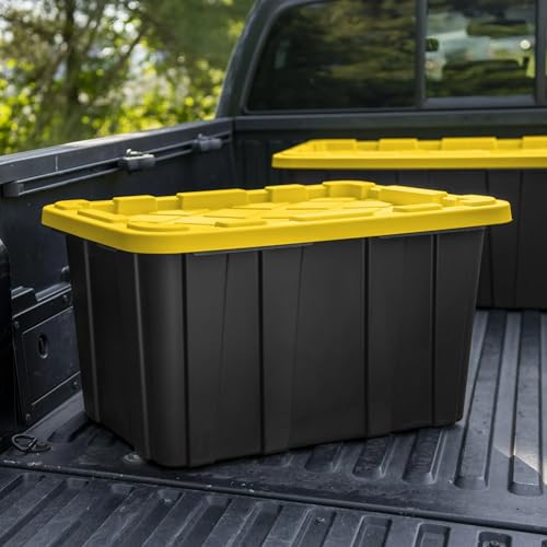 AIXISTL 6-Pack 27-Gallon Industrial Totes - Rugged Black & Yellow Plastic Storage Bins with Secure Snap-On Lids, Stackable Design for Garage, Warehouse or Workshop Organization - Thumbnail 6