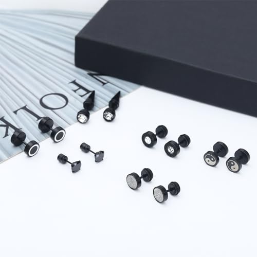 SUBANG 16 Pairs Stainless Steel Stud Earrings for Men Hypoallergenic Earrings Flatback Earrings Inlaid Cubic Zirconia Stud Earrings Screw Back Stud Earrings for Women Men - Image 4