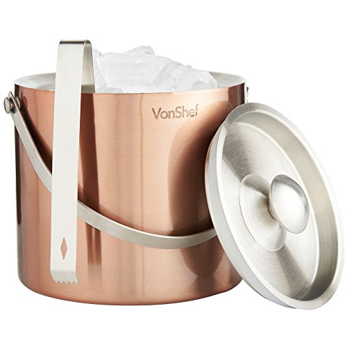 VonShef 3 Liter Copper Stainless Steel Ice Bucket Barware Kit - Double Walled