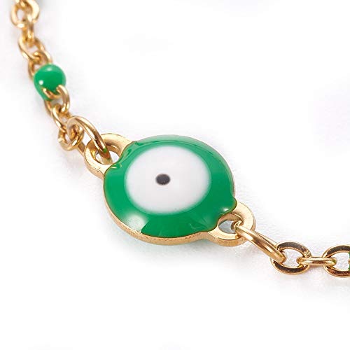 Image of LZD Stainless Steel Enamel Chain Bracelet Lobster Evil Eye Gold Adjustable 2mm A110