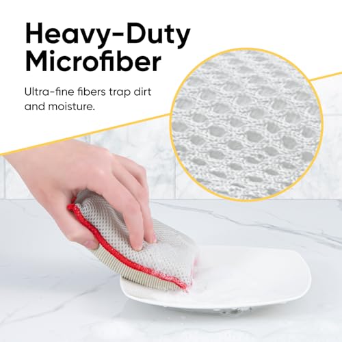 Image of Microfiber Sponges for Dishes, Non-Scratch Sponge Dish Scrubber Heavy Duty Household Cleaning Multi-Purpose Cleaning Supplies Dish Wash Kitchen Cleaners Pack of 18