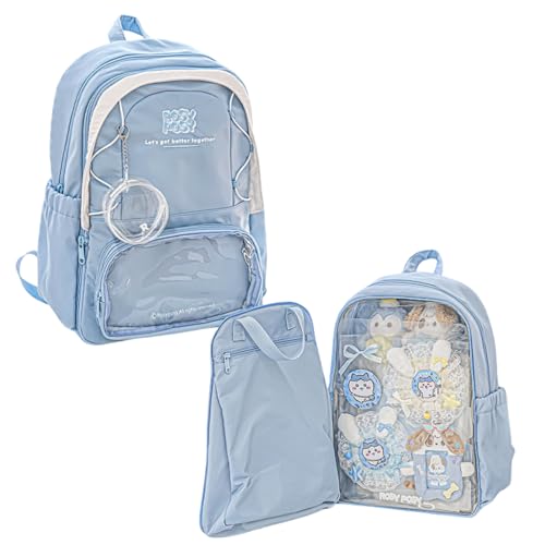 HOKMAH Large Clear Window Itabag Backpack Anime Removable Tote Bag Fashion Bookbag Y2k Purse Ita Bag Harajuku Cutecore Bags (Blue)