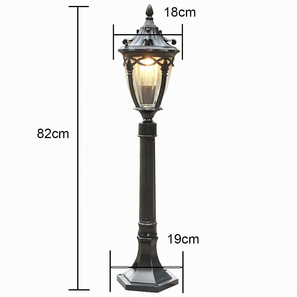 Lámpara de pie de estilo antiguo, E27 Lámpara exterior jardín, Lámpara de césped retro aluminio fundido con pantalla cristal, Farol rústico impermeable IP23 para patio entrada terraza (C)