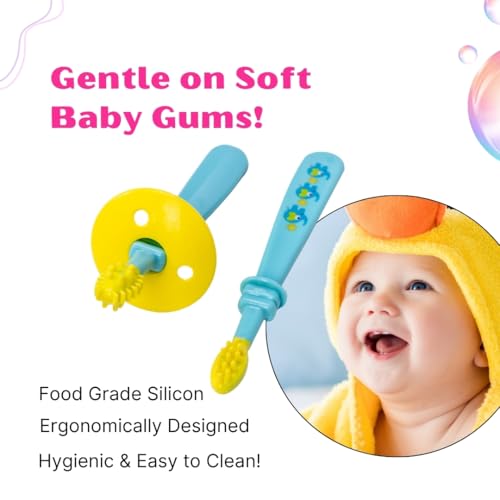 Image of Adore Toothsie Baby Toothbrush |Oral Kit with Soft Chewable Bristle Beginner Brushing | Silicone Toothbrush for Toddler Kids (2Pcs) (Blue, Standerd)