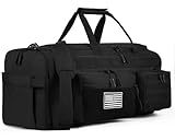 LHI 50L Tactical Duffle Bag for Men, 3-in-1 Gym Duffle and Backpack, Shoe Compartment, Laptop Sleeve and MOLLE, Carry-On Travel Weekender and Overnight Bag – Black
