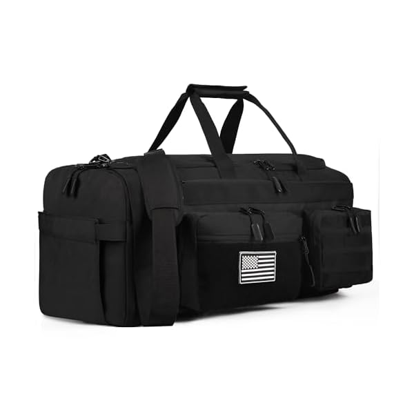LHI 50L Tactical Duffle Bag for Men, 3-in-1 Gym Duffle and Backpack, Shoe Compartment, Laptop Sleeve and MOLLE, Carry-On Travel Weekender and Overnight Bag – Black