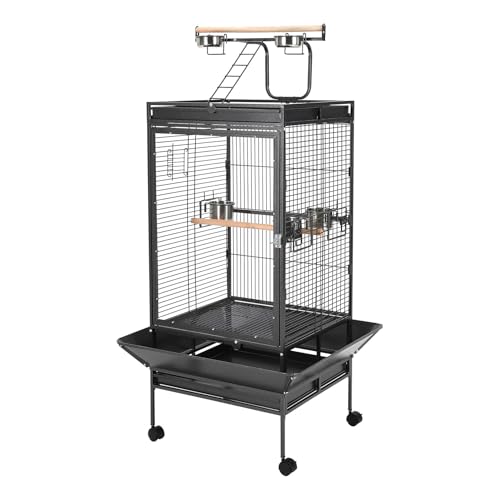 Large Metal Parrot Cage for Birds, Heavy-Duty Aviary with Acrylic Door, Perches, Stainless Steel Bowls & 360° Wheels, Secure 64.4" Tall Pet Bird Cage for Macaws Cockatoos African Greys