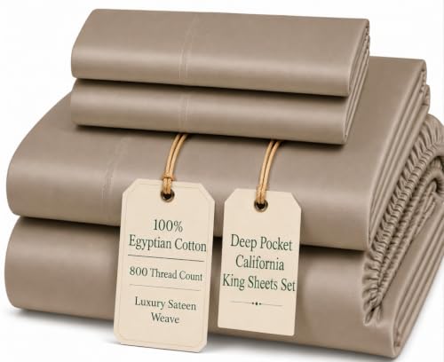 Image of California King Sheet Set, 800 TC California King Size Sheets Set- Taupe | 15 inch Deep Pocket Sheets, Sateen Weave 4 piece Luxury Bedding, Soft & Breathable No Pill Fade Resistant, All Season Comfort