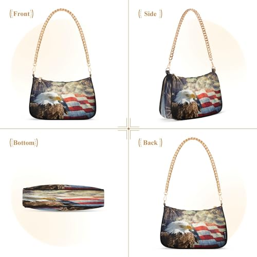 Image of Shoulder Bags for Women American US Flag Independence Day Patriotic Hobo Tote Handbag Small Clutch Purse with Zipper Closure