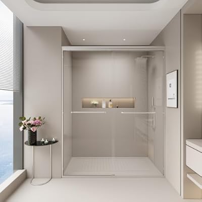 56-60" W x 72" H Double Sliding Shower Door, Semi-Frameless Brushed Nickel Bypass Door with 1/4" Explosion-Proof Tempered Glass, Adjustable Walk-in Shower Enclosure