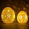 Easter decorations white ceramic lighted easter egg set of 2 farmhouse rustic hollow easter eggs light up tabletop statue easter home table decor hunting party supplies gifts for kids  urban country home decor