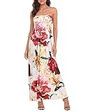 HDE Women's Strapless Maxi Dress Plus Size Tube Top Long Skirt Sundress (Cream Floral, 4X)