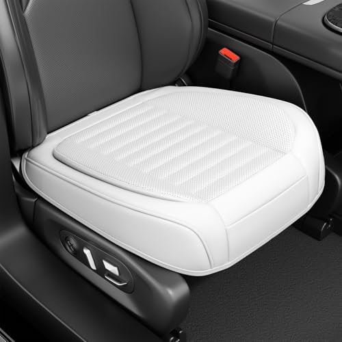 SCDOOCA 2 Pack Car Bottom Seat Covers, Luxury Leather Front Seat Covers, Breathable and Waterproof Automotive Bottom Seat Covers, Universal Anti-Slip Seat Covers Fit for Most Vehicles (White-2 PCS)