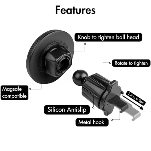 Image of Capes Maglock Car Mount for Air Vent,Strong Magnetic AC Vent /Dashboard Mount Smartphones Holder Compatible with Magsafe Mounts,for iPhone 17 /16 /15 /14 /13,360-Degree Rotation,Magnetic Ring,Black