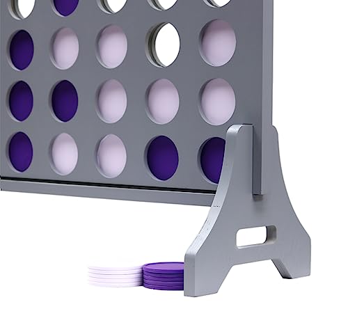 Image of Giant 4 in a Row Game for Family & Adults - Tailgating Pros Jumbo Grey Wooden Four in a Row Indoor & Outdoor Yard Game for Family Party Fun, Portable Activities for Patio, Backyard, and Camping