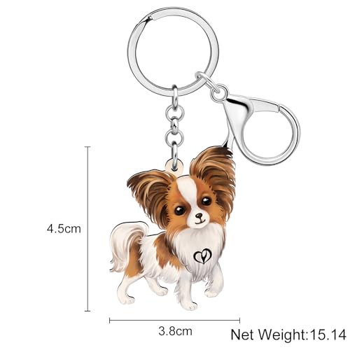 YAYAKO Acryl niedlichen Papillon Hund Schlüsselanhänger Zubehör Welpe Geschenke für Frauen Mädchen Auto Schlüsselkette Rucksack Geldbörse Charms (Braun)