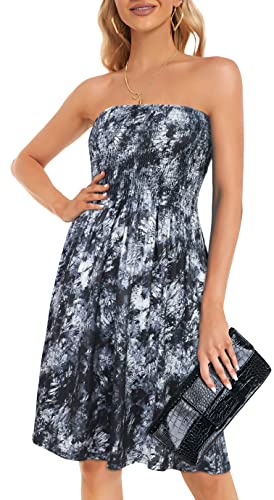 Strapless Dresses For Women Summer Beach Sundress Bandeau Cover Ups Beach Clothing (Ink Floral Black2,M) #TOP2
