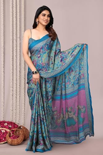 Image of MIRCHI FASHION Women Saree Ethnic Motif Print Chiffon | Breathable Lightweight Plain Weave Sari for Office and Daily Use (Available in 20 Designs)