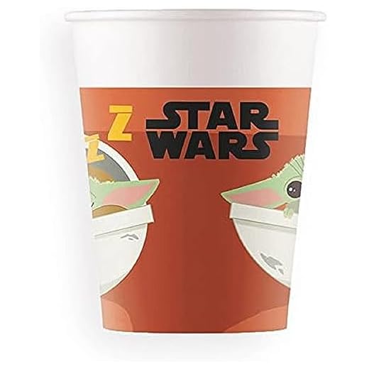 Procos 93481 Star Wars Mandalorian - Vasos De Fiesta (Capacidad Máxima De 200 Ml, 8 Unidades, Vasos Desechables De Papel, Para Cumpleaños Infantiles, Mezcla Fsc®