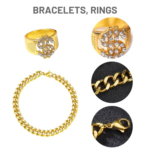 Xumann 3pcs Gold Chain Fancy Dress for Rapper,Hip Hop Costume for Rapper Women Men,Dollar Sign Necklace Accessories - Image 4