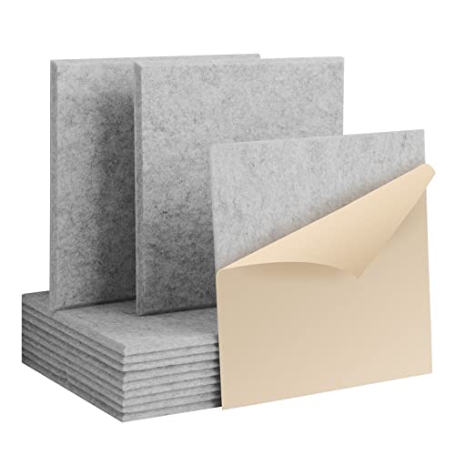 Rdutuok - Lot de 12 panneaux acoustiques haute densité - 30 x 30 x 1 cm - Autocollants - Idéaux pour studio d'enregistrement, bureau, studio, isolation sonore et décoration murale (gris argenté)