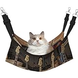 Material acogedor: hecha de terciopelo de primera clase, la hamaca para gatos con estampado de instrumentos musicales de guitarra y bajo proporciona una superficie suntuosa y cómoda. Su diseño de doble capa no solo añade grosor, sino que también garantiza que resista el uso diario, por lo que es un lugar de descanso fiable para gatos.