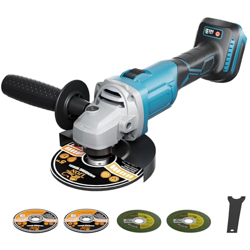 1200W Akku Winkelschleifer für Makita Akku 18V (Ohne Akku), 125mm Akku Flex mit 4 Geschwindigkeiten, Bürstenloser Profi-Winkelschleifer mit 2 Schleifscheiben 2 Trennscheiben zum Schleifen, Trennen