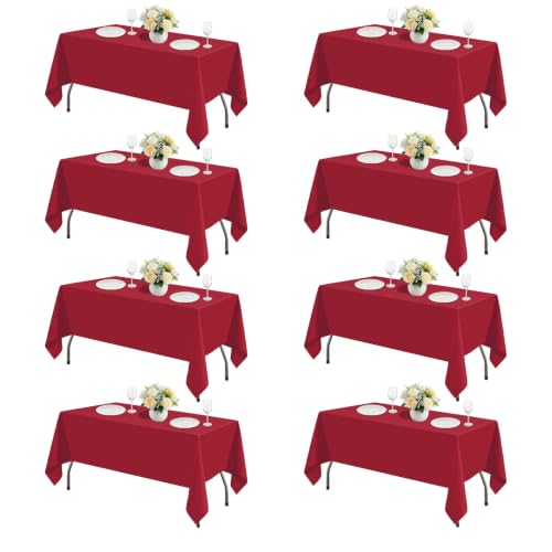 CKIKU Red Tablecloth Rectangle 60 x 126 Inch, 8 Pack