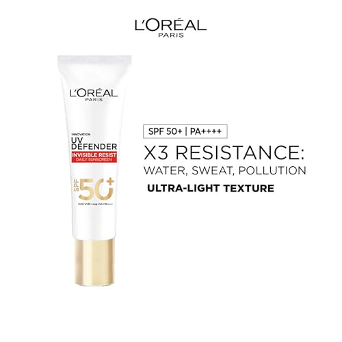 Image of L'Oreal Paris All Skin Uv Defender Invisible Resist Daily Sunscreen Spf50+ Pa++++ 30Ml | Lightweight, Waterproof, Sweatproof & Protects From Pollution & Dust