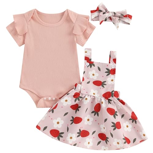 Image of Mubineo Baby Girl Clothes Summer Cute Skirt Outfits Short Sleeve Romper Floral Overall Skirt Dress Infant Newborn Outfit