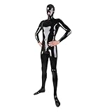 JUMJOY Sexy Black Men Full Body Latex Catsuit Hood Mesh Eyes Fetish with Back Zip Through Crotch
