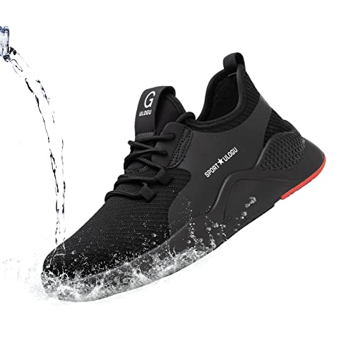 Ulogu Imperméable Chaussure de Sécurité Homme Femmes S3 Légères Chaussures de Travail Respirante Embout en Acier Baskets de Sécurité Antidérapantes, G Noir, 43 EU Cover