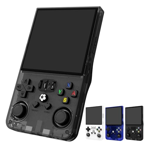 Image of R36MAX Retro Gaming Console, Handheld Game Console with 4000mAh Battery 4.0 inchIPS Screen, Open Source Linux System, 64GB TF Card Portable Pocket Arcade, Transparent Black