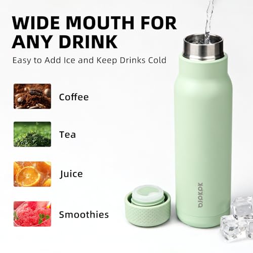 Image of BJPKPK Stainless Steel Water Bottle,21oz insulated Reusable Bottle,Leakproof Metal Thermal Flask Double Wall,Keep Drinks Cold and Hot,Mint Green