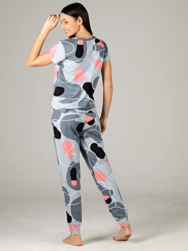 Image of Evolove Women's Cotton Round Neck Short SleevesNight Suit Set /Top Pyjama Set Super Soft Comfortable (Nightsuit-Round-HS-4)