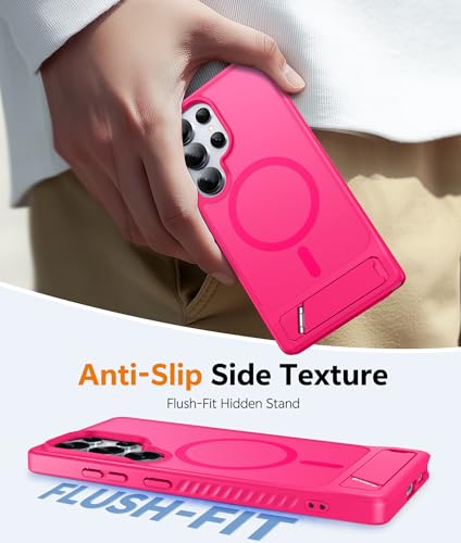 Image of FNTCASE for Samsung Galaxy S25-Ultra Case: [Magnetic Stand] [Compatible with Magsafe] Translucent Matte Military Grade Shockproof Drop Rugged Protective Phone Cover, Hot Pink